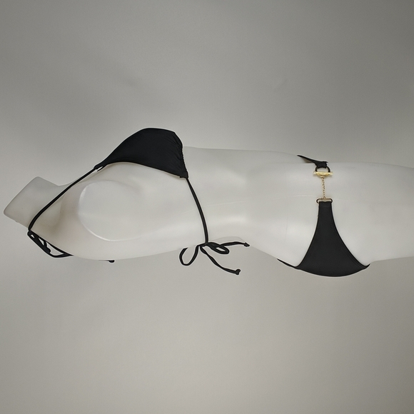 Heaven's Here Women's Bikini Size Small Black Gold Accents Halterneck String - Picture 5 of 7